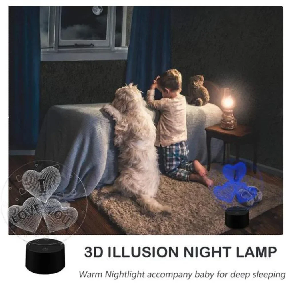 3D I Love You Illusion Night Light 16 Colors Changing Smart Touch Remote Control
